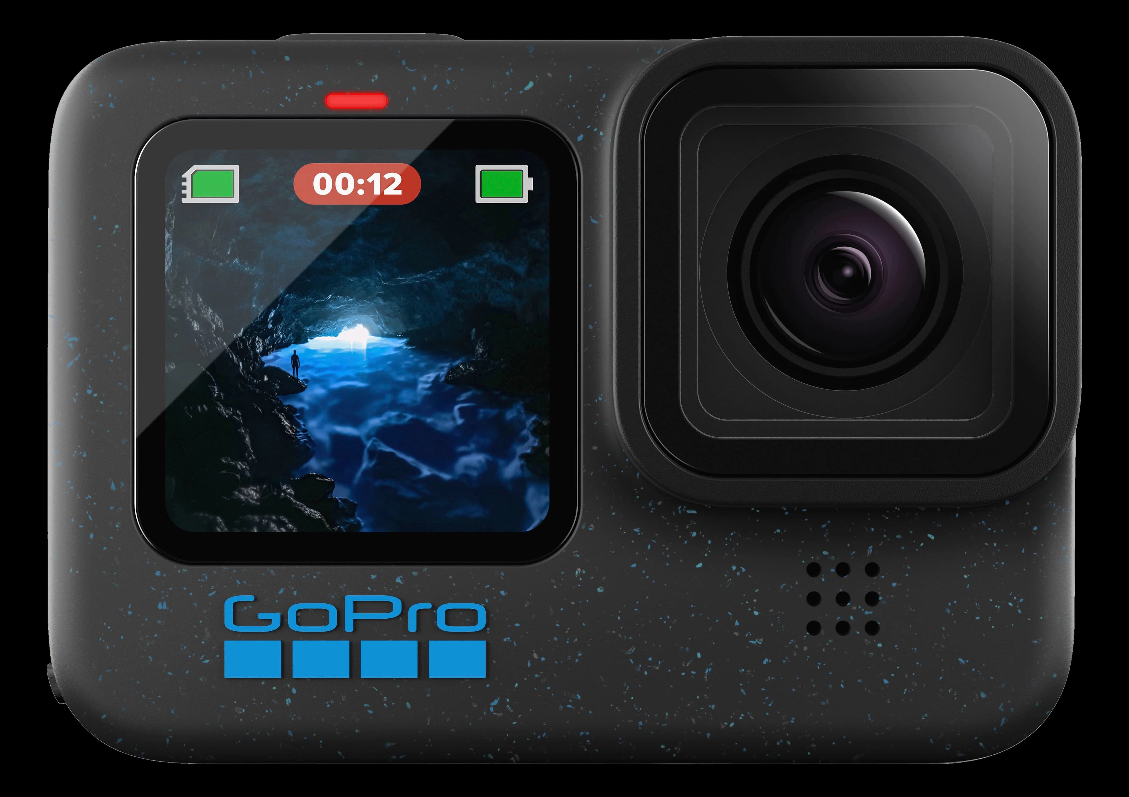 GoPro HERO12 Black action camera on a clean studio background